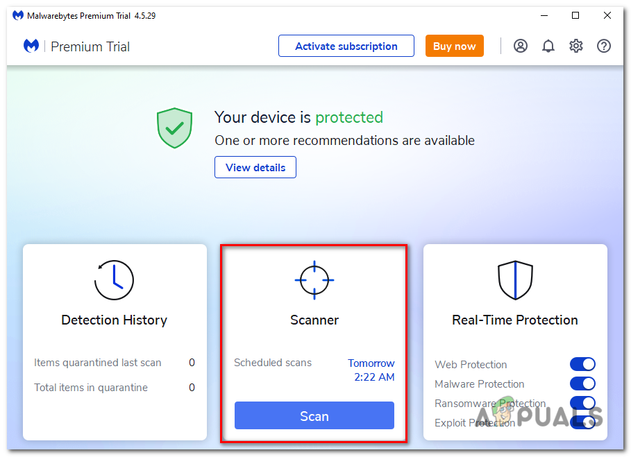 Click on the "Scan" button to start a scan of your computer.