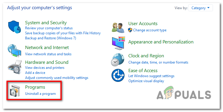 Under the "Programs" section, click on the "Uninstall&nbsp;a program" option.