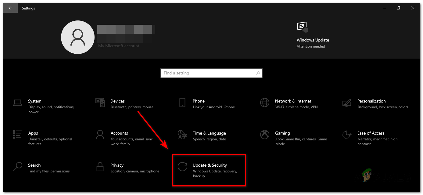 In the Windows Settings window, click on "Update & Security".