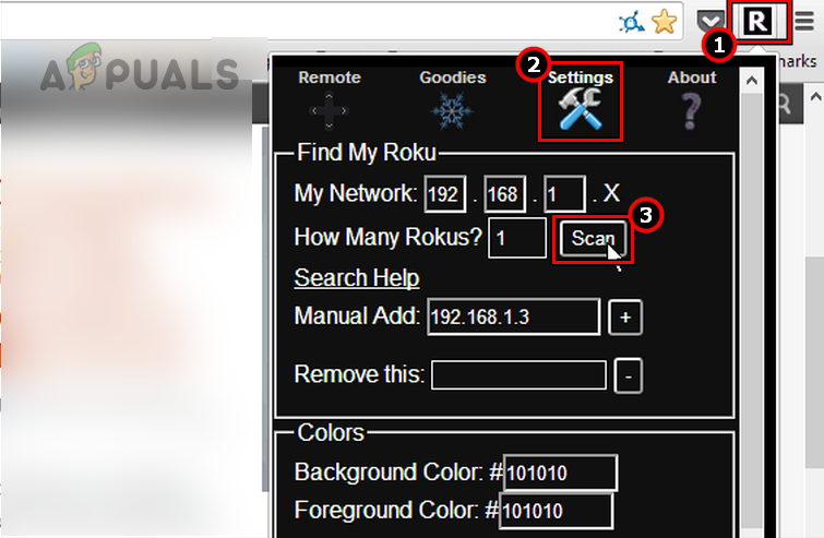 Scan for the Roku Device in the Remoku Browser Extension