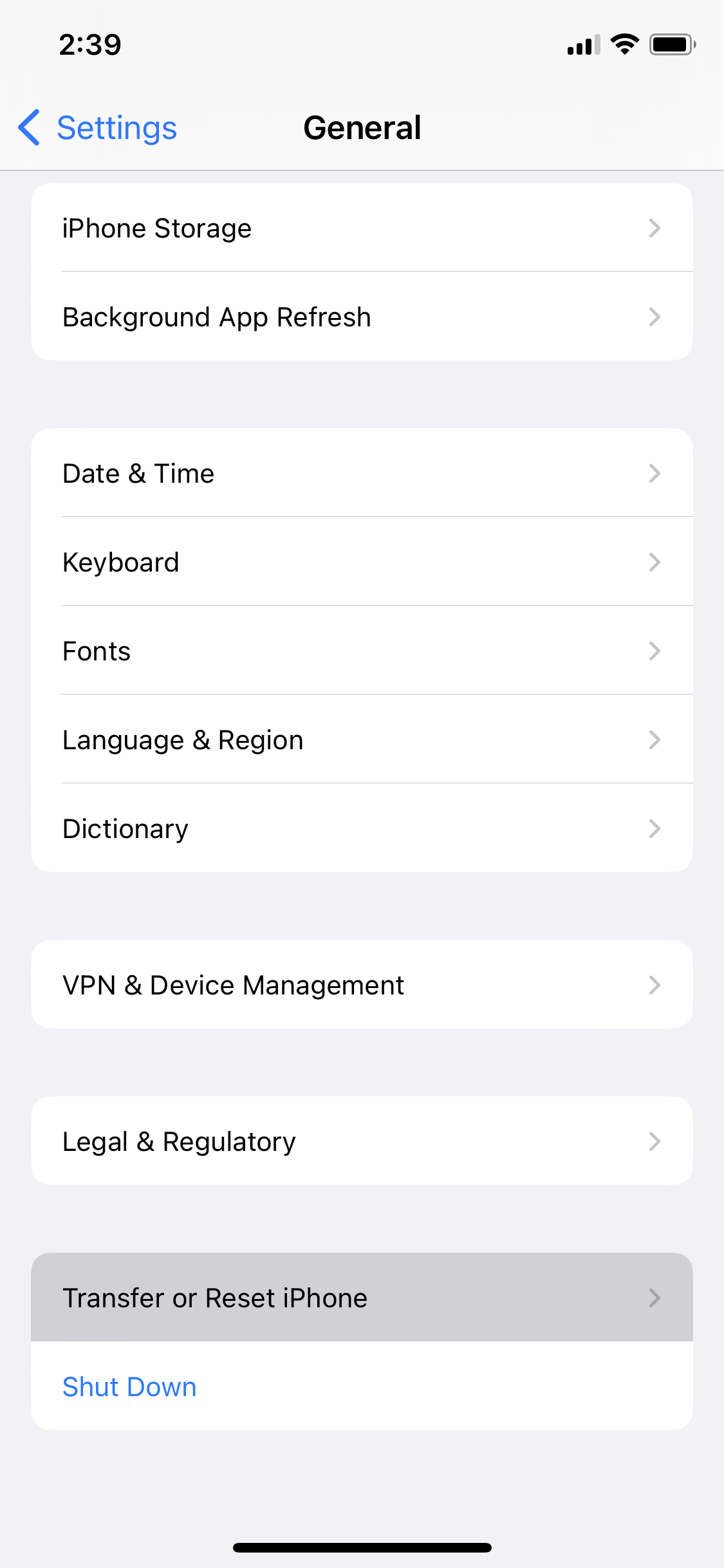 iPhone Transfer or Reset iPhone screenshot