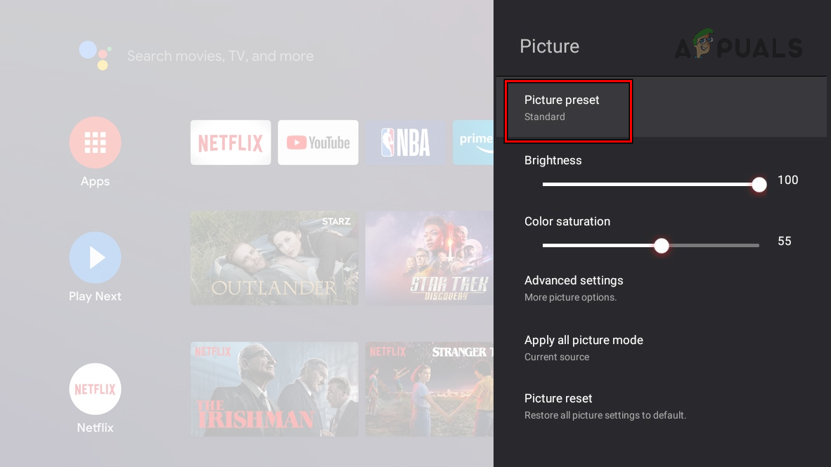 Change Picture Preset Mode to Normal or Standard on the TCL TV