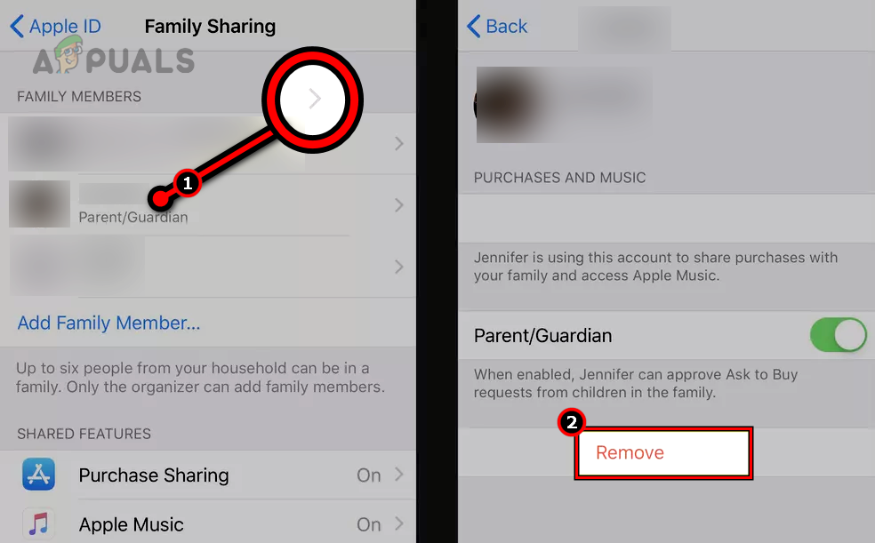 Remove a Member from the Family Sharing on the iPhone