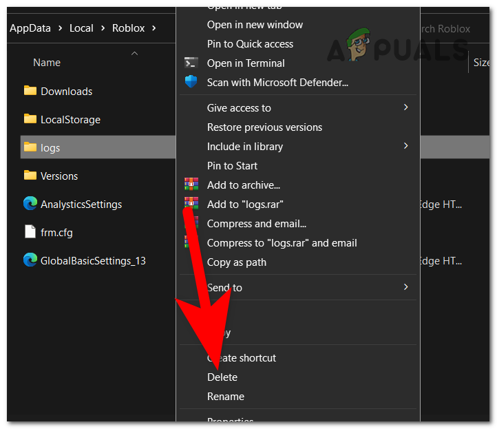 Deleting the logs folder 