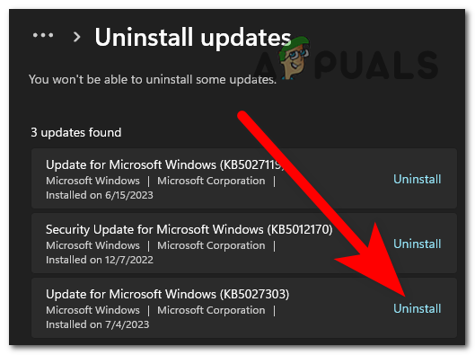 Uninstalling the latest update