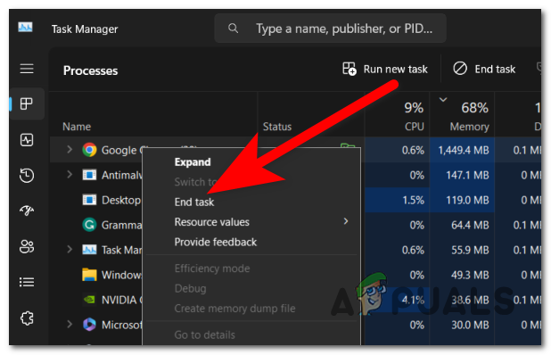Ending tasks in Task Manager