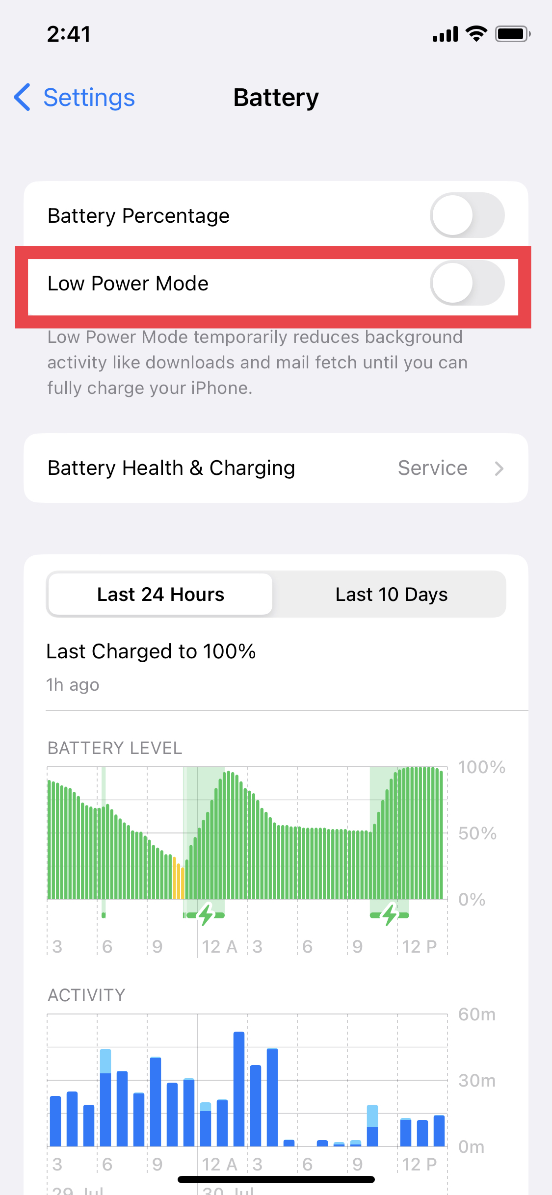 iPhone Low Power Mode screenshot