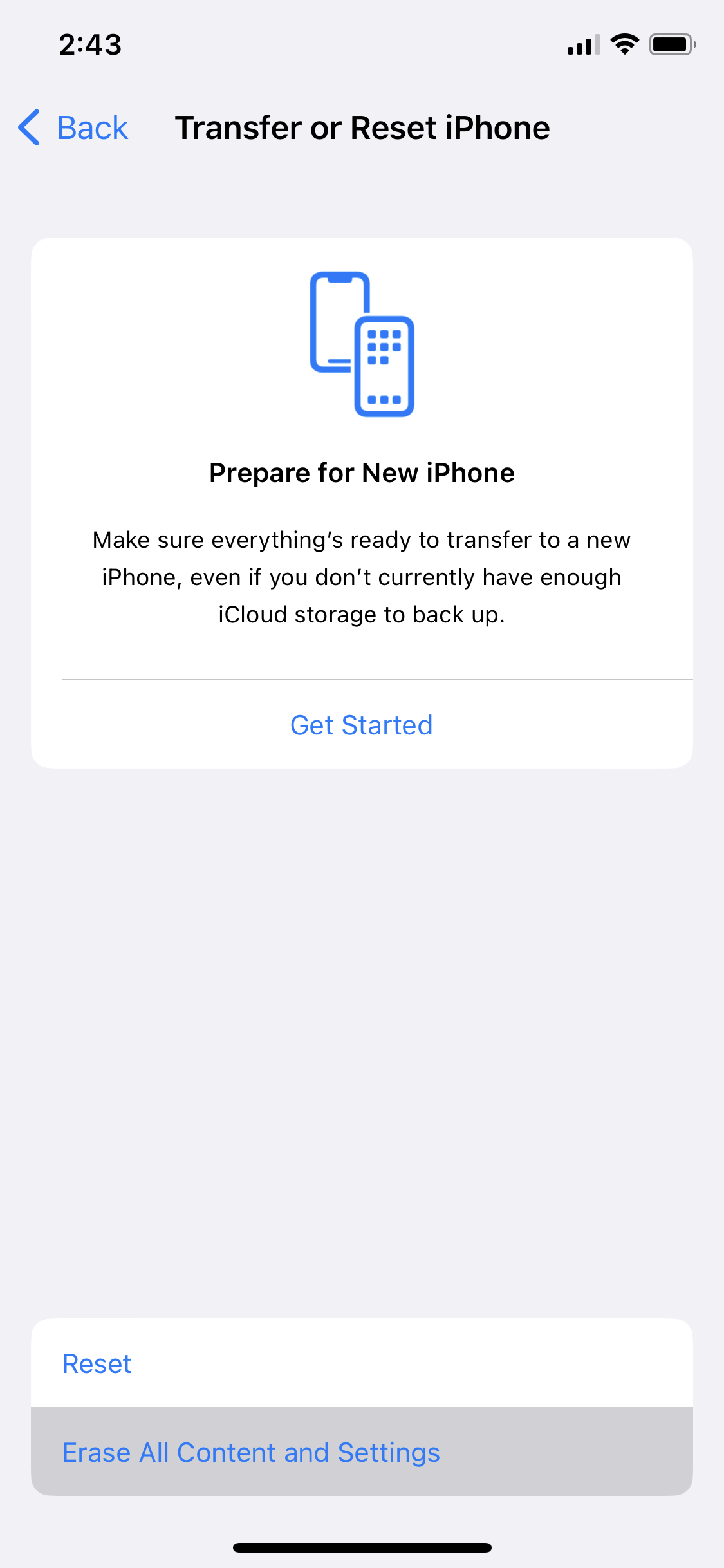 iPhone Erase All Content and Settings screenshot