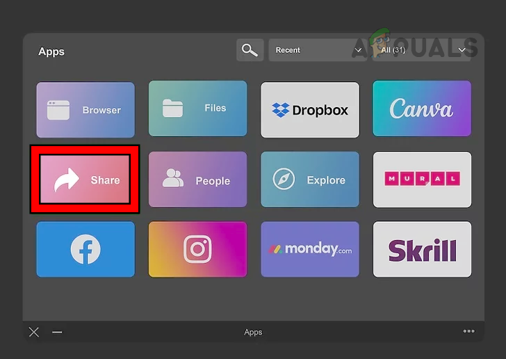 Open Share in the Oculus Apps