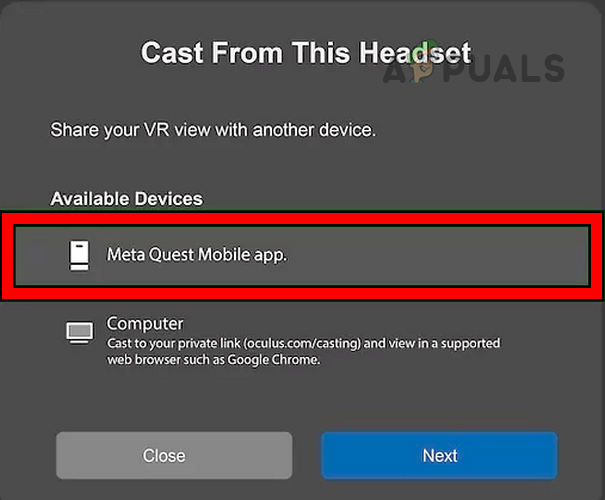 Cast to Meta Quest Mobile App