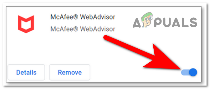 Disabling the McAfee WebAdvisor extension