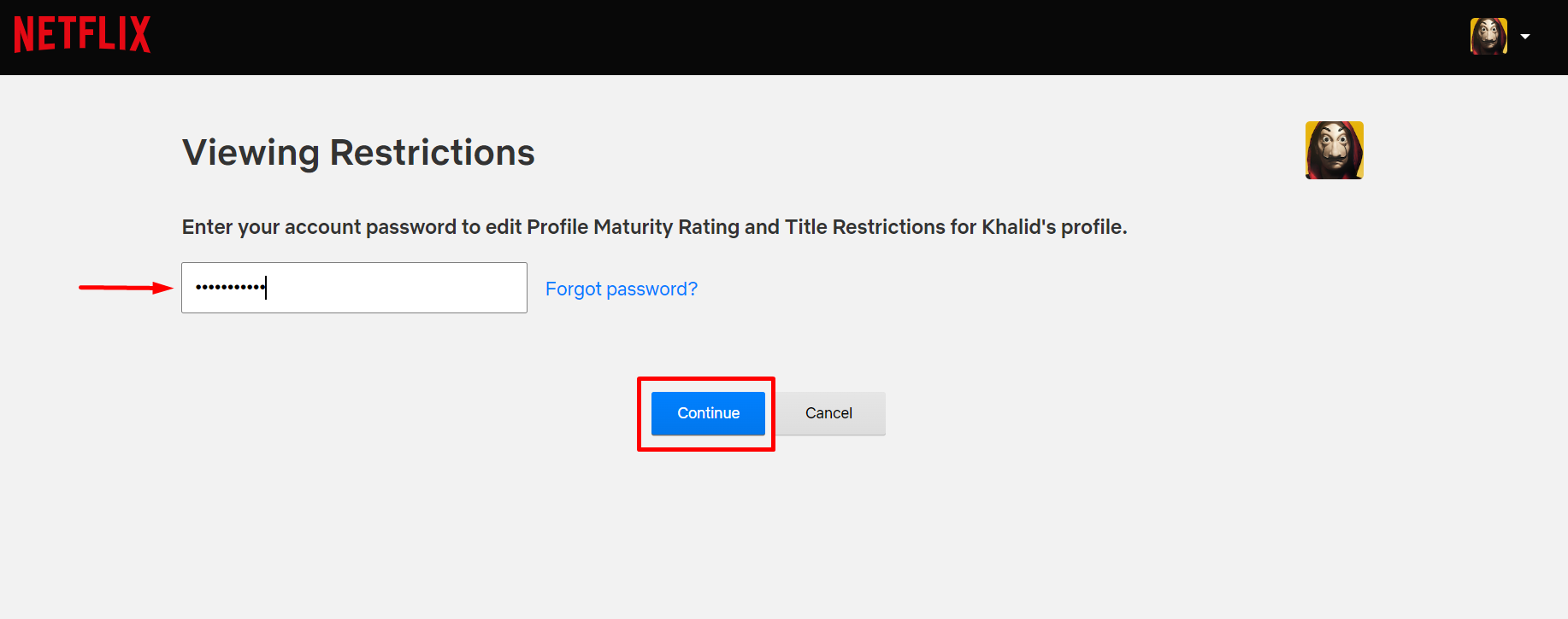 Type you Netflix password