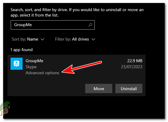 Click on GroupMe, and then select "Advanced options".