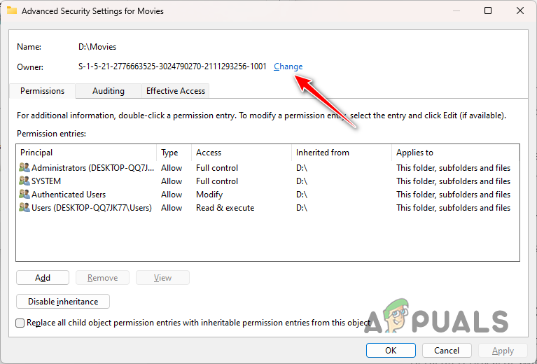 Changing Folder Ownership