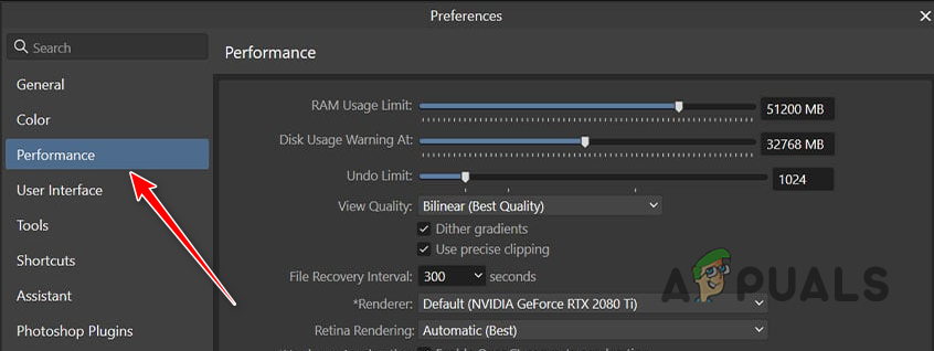 Navigating to Performance tab