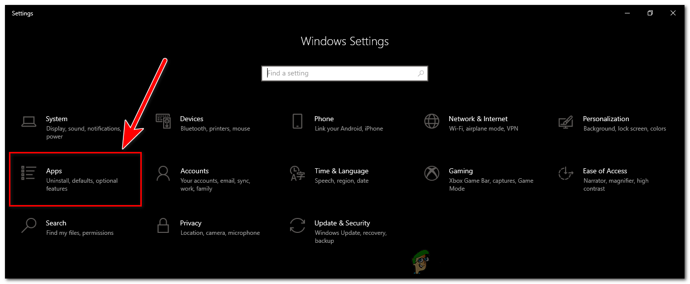 In the Settings window, select "Apps" option