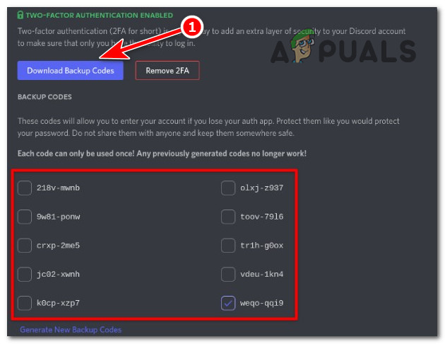 select "Download Backup Codes" to download.