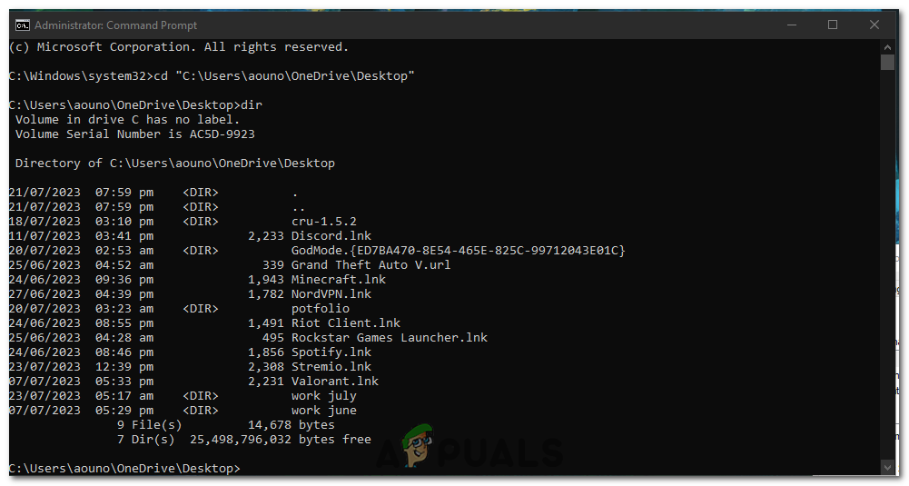 Use the dir command to verify if its the right directory.