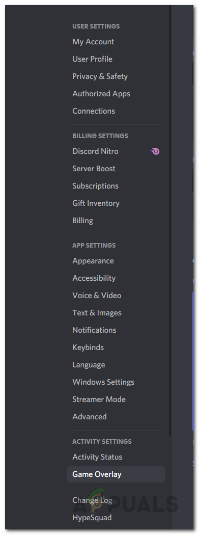 Switching to Game Overlay tab