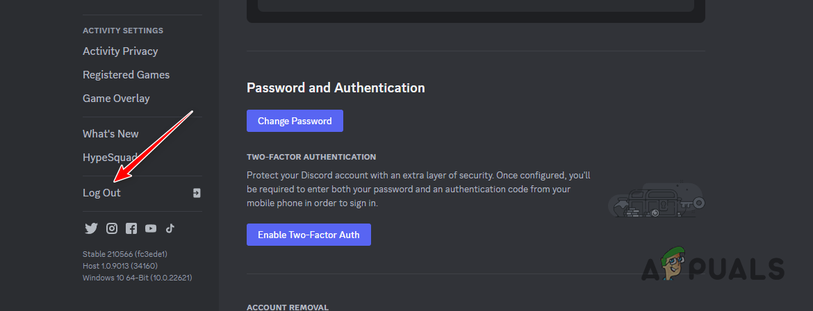 Logging out of Discord