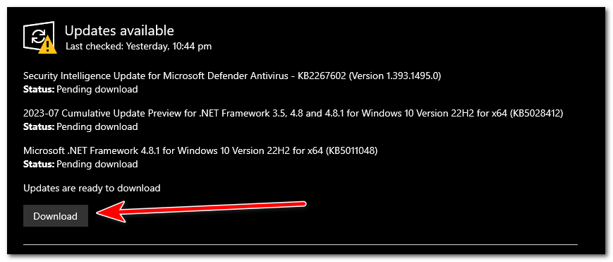 Press the Download button to install the updates.