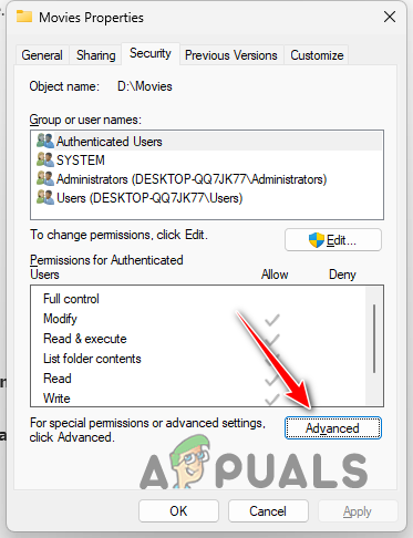 Navigating to Advanced Security Settings
