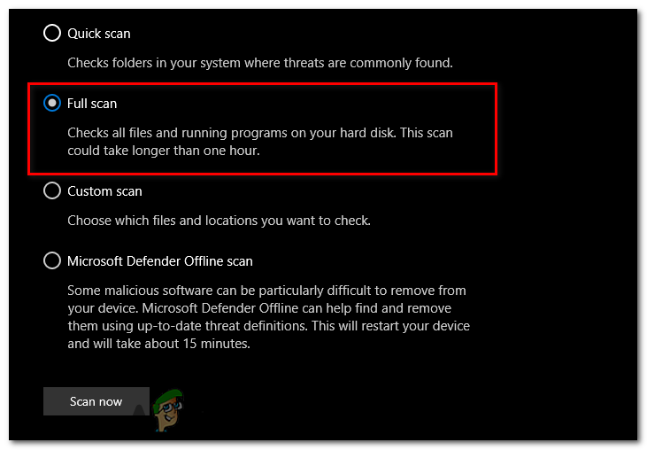 Click on the "Scan Now" button under the "Full Scan" option.