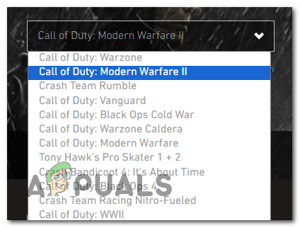 From the list, select "Call of Duty: Modern Warfare II".