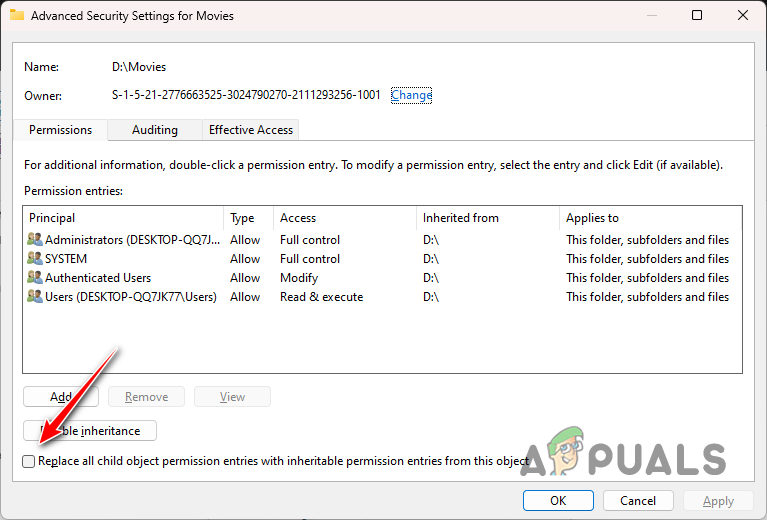 Replacing Permissions of Child Entries