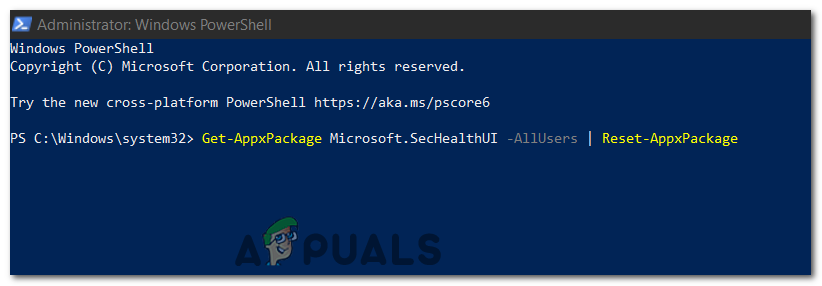 In the Windows PowerShell&nbsp;window, type the following command to reset the Windows Security app.