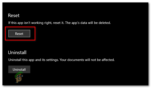Click on the "Reset" button.