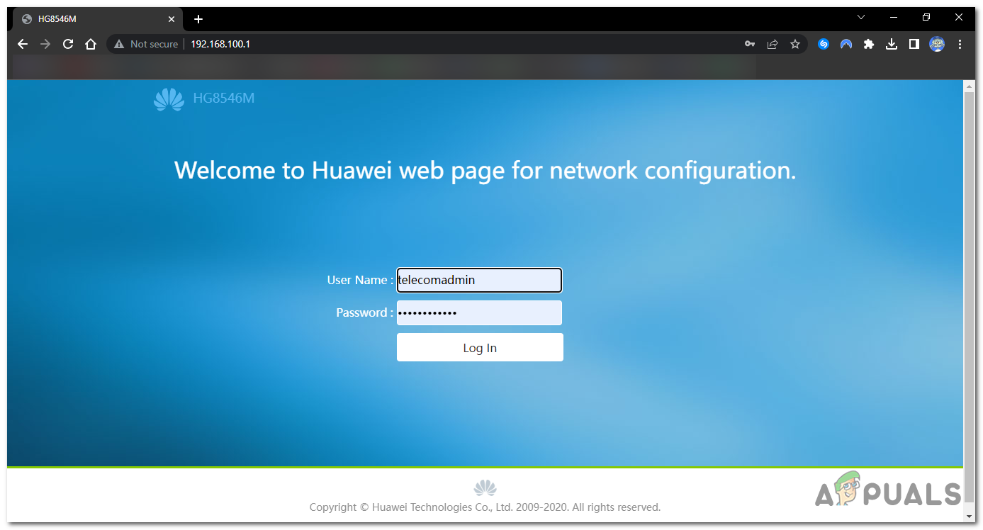 Enter the login credentials for your router.