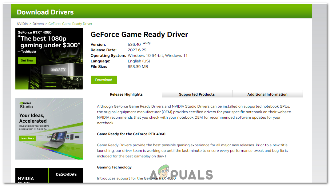 Click on the "Download" button to start downloading the driver.