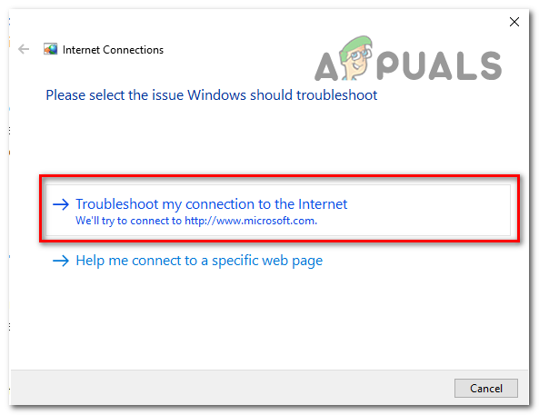 Select Troubleshoot my connection to the Internet.