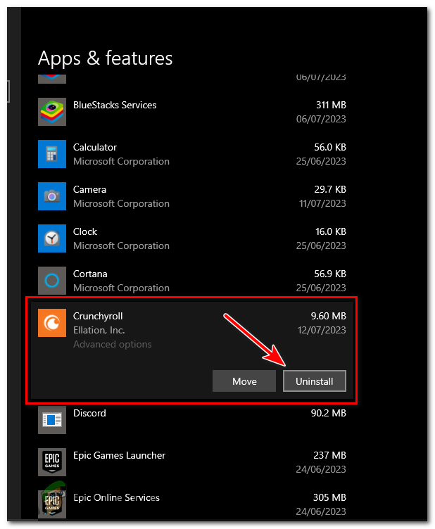 Click on the Crunchyroll app and then click on the "Uninstall" button.