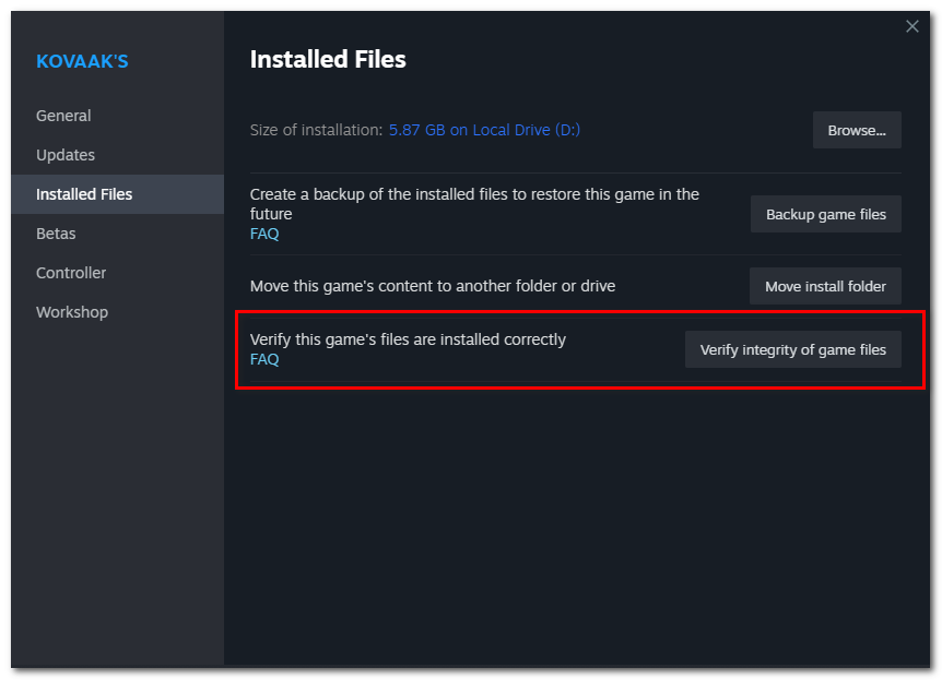 click on the "Verify Integrity of Games files" button.