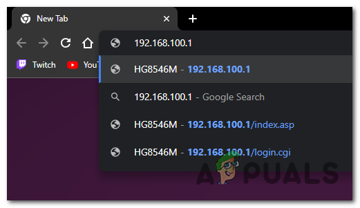 Enter the IP address of your router in the browser's address bar.