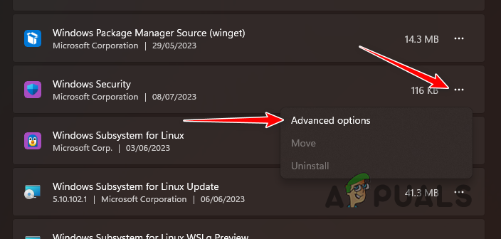 Opening Windows Security Advanced Options