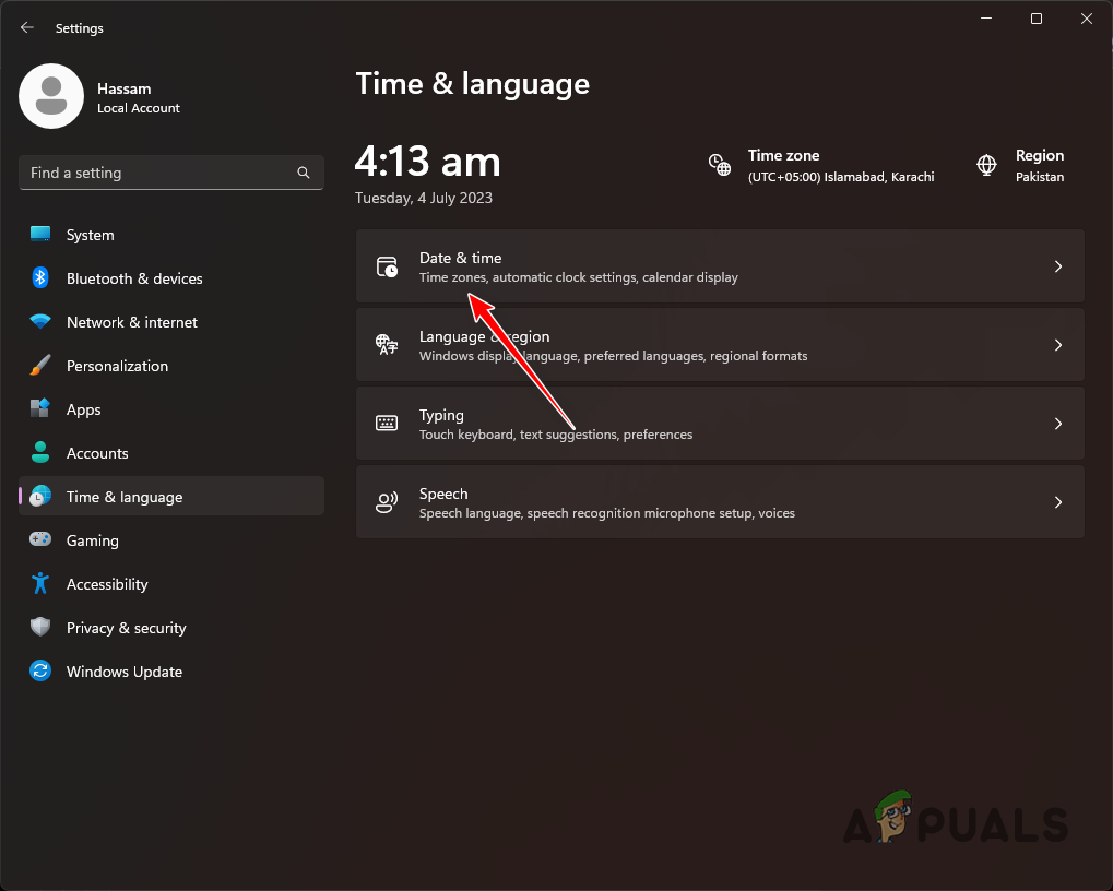 Navigating to Date and Time Settings