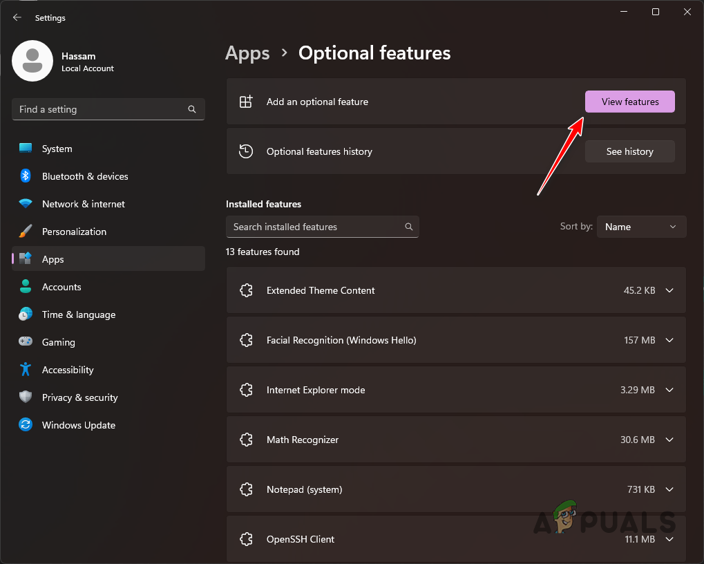 Viewing Windows Features