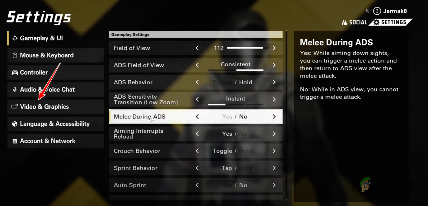 Navigating to Video and Graphics Settings