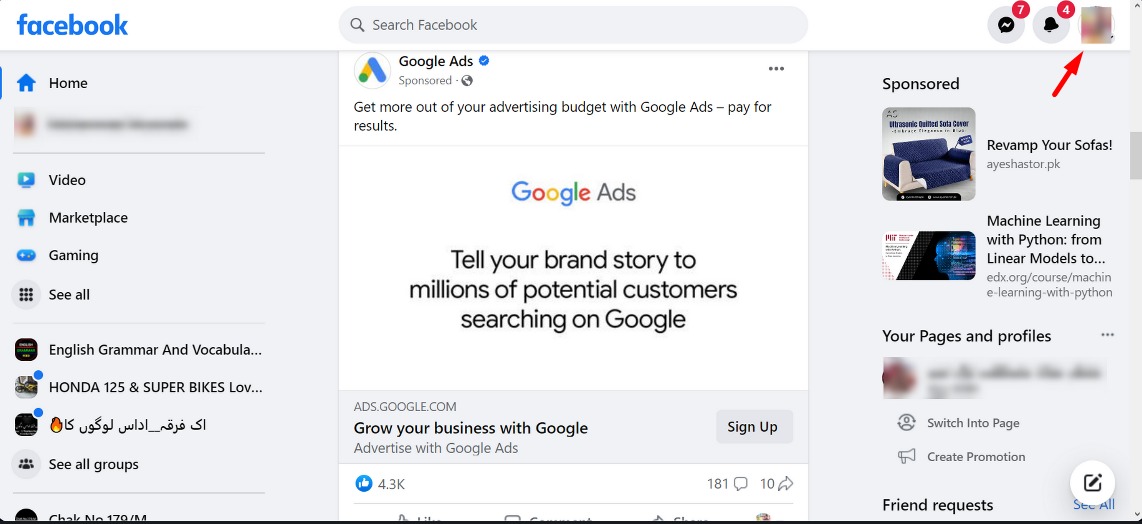 Click your profile pic in top right