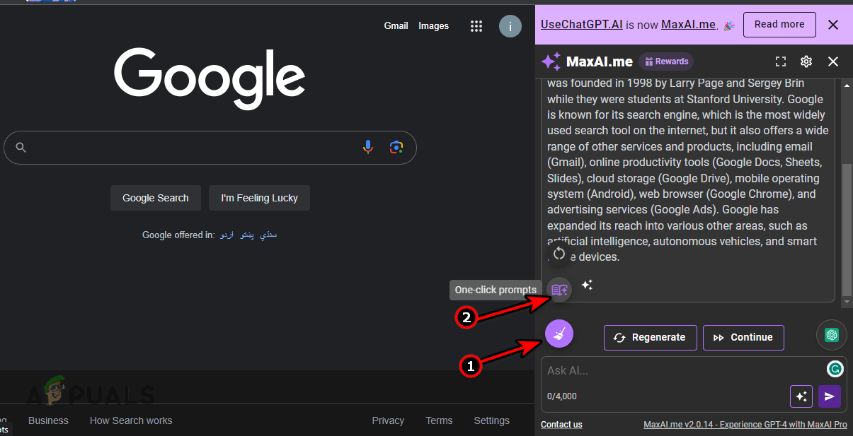 Open One-Click Prompts in the MaxAI Extension