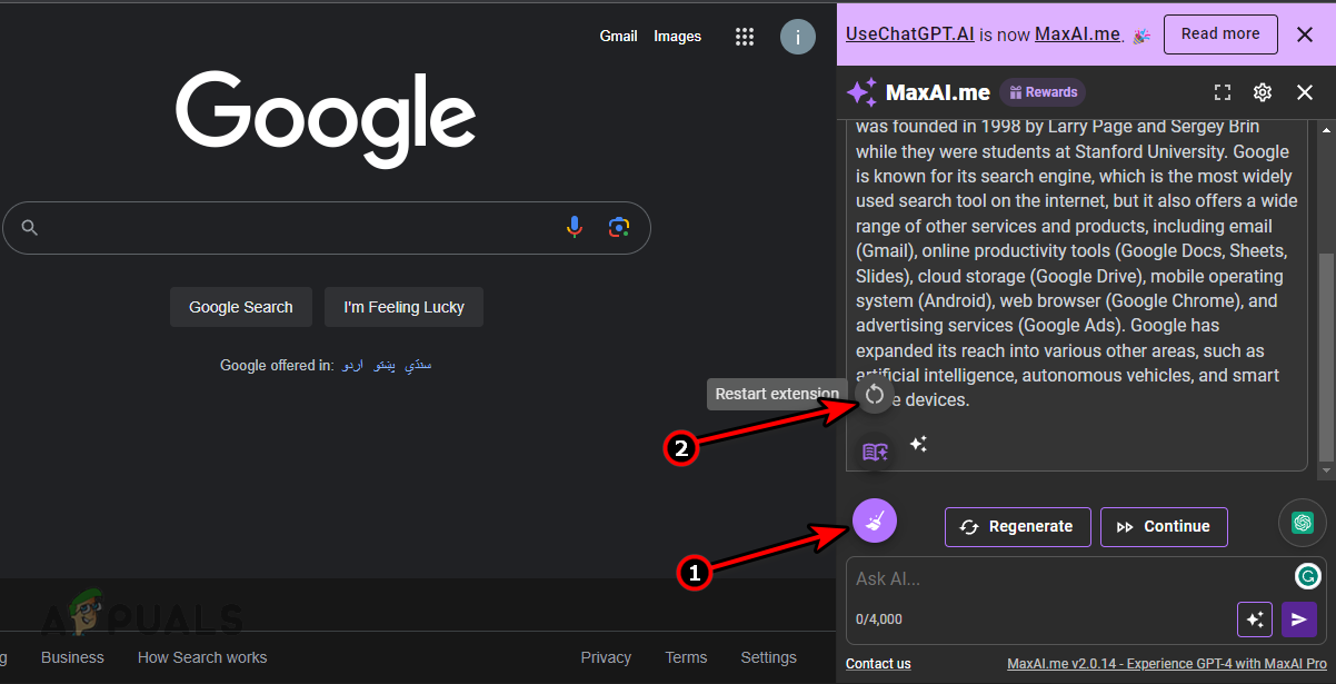 Restart the MaxAI Extension
