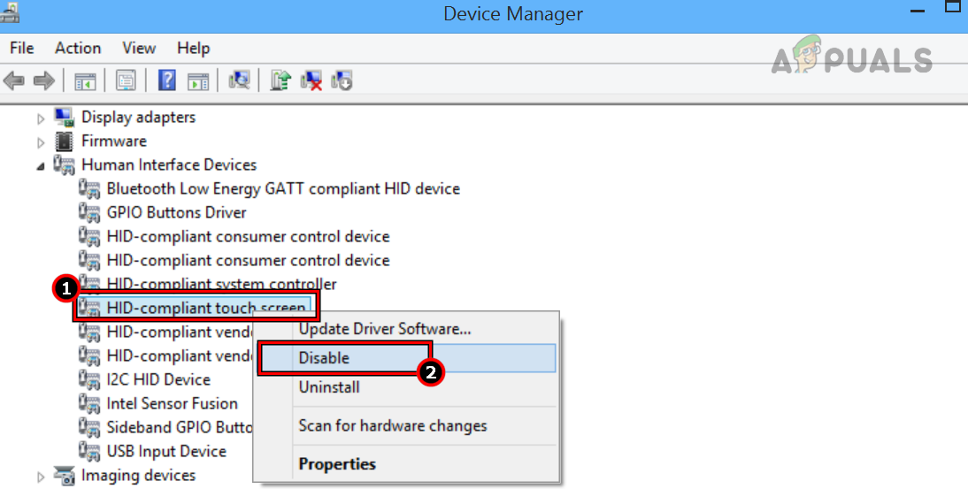 Disable HID-Compliant Touch Screen