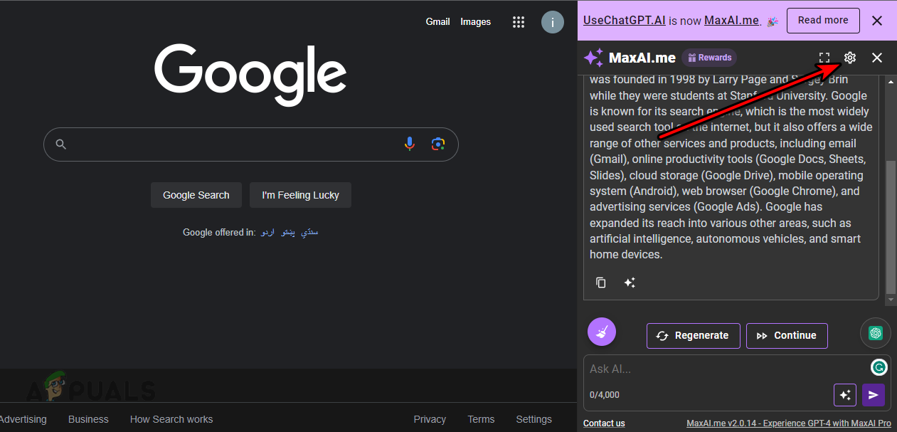 Open Settings of the MaxAI Extension