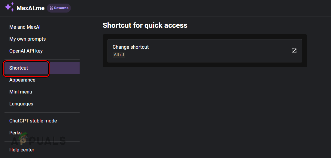 Change Shortcut of the MaxAI.me Extension