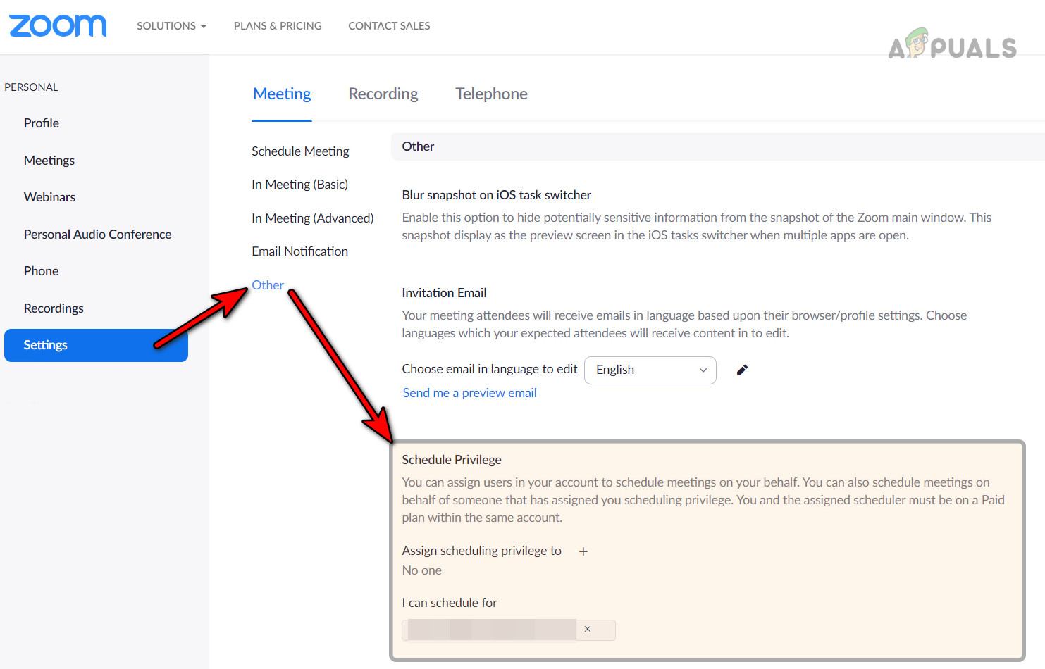 Check Schedule Privilege in the Zoom Web Portal