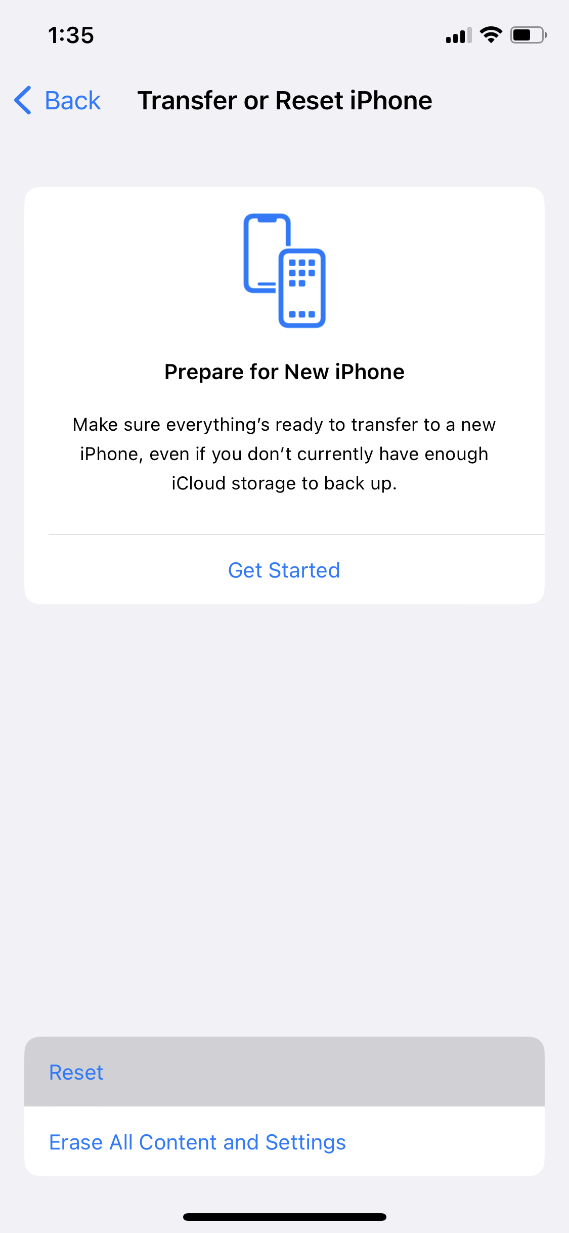 20. iPhone Reset settings screenshot