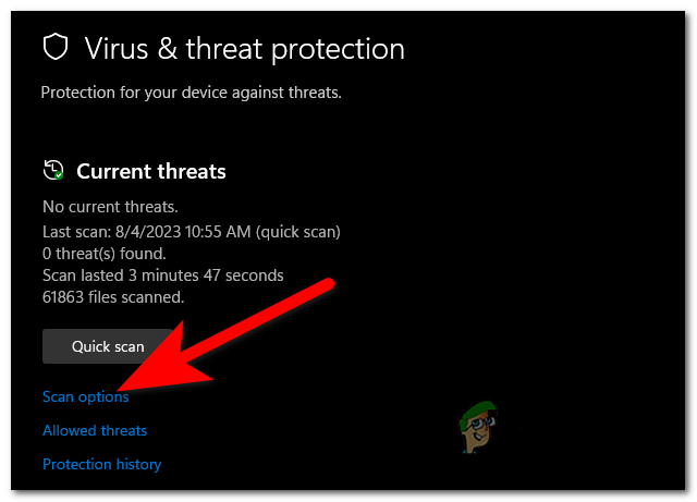 Accessing the Scan options